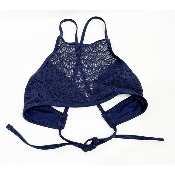 Aerie Cropped Helter Neck Blue Lace Swimsuit Top Size SP Adjustable - Picture 7 of 16